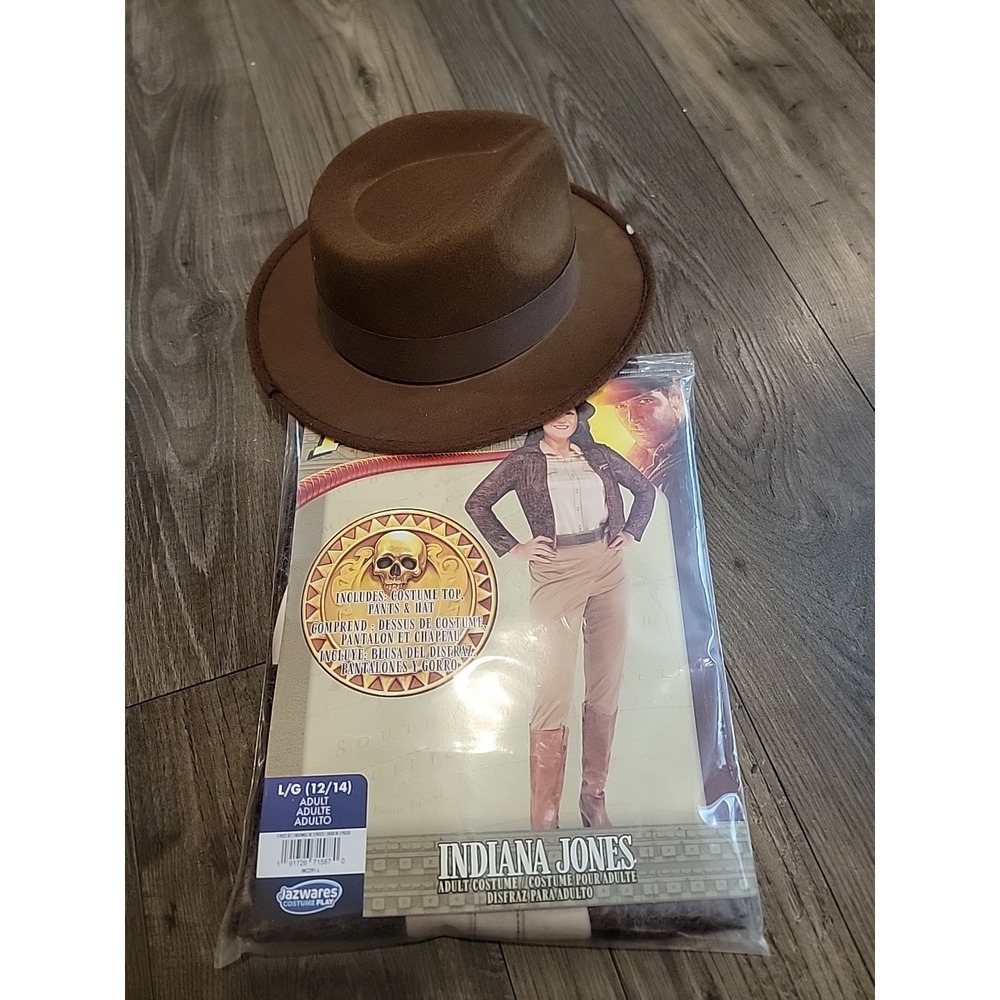 Womens Classic Indiana Jones Halloween Costume Pants Hat Jacket Size Large 12-14